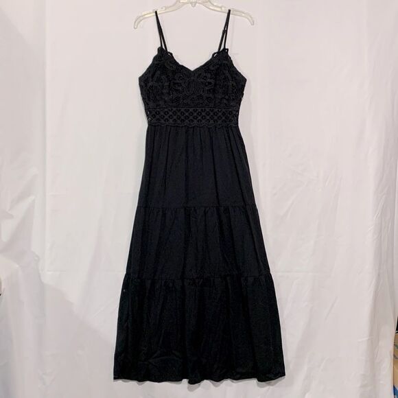 DOKURITO tiered maxi dress lace top front panel gathered back panel adj straps - Picture 1 of 13